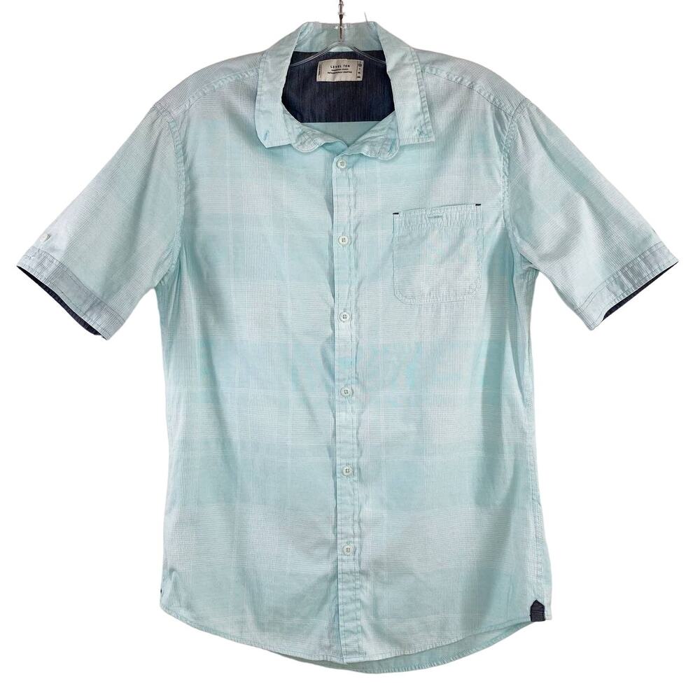 Men’s Buckle Level Ten Turquoise Blue Casual Short Sleeve Button Shirt Medium